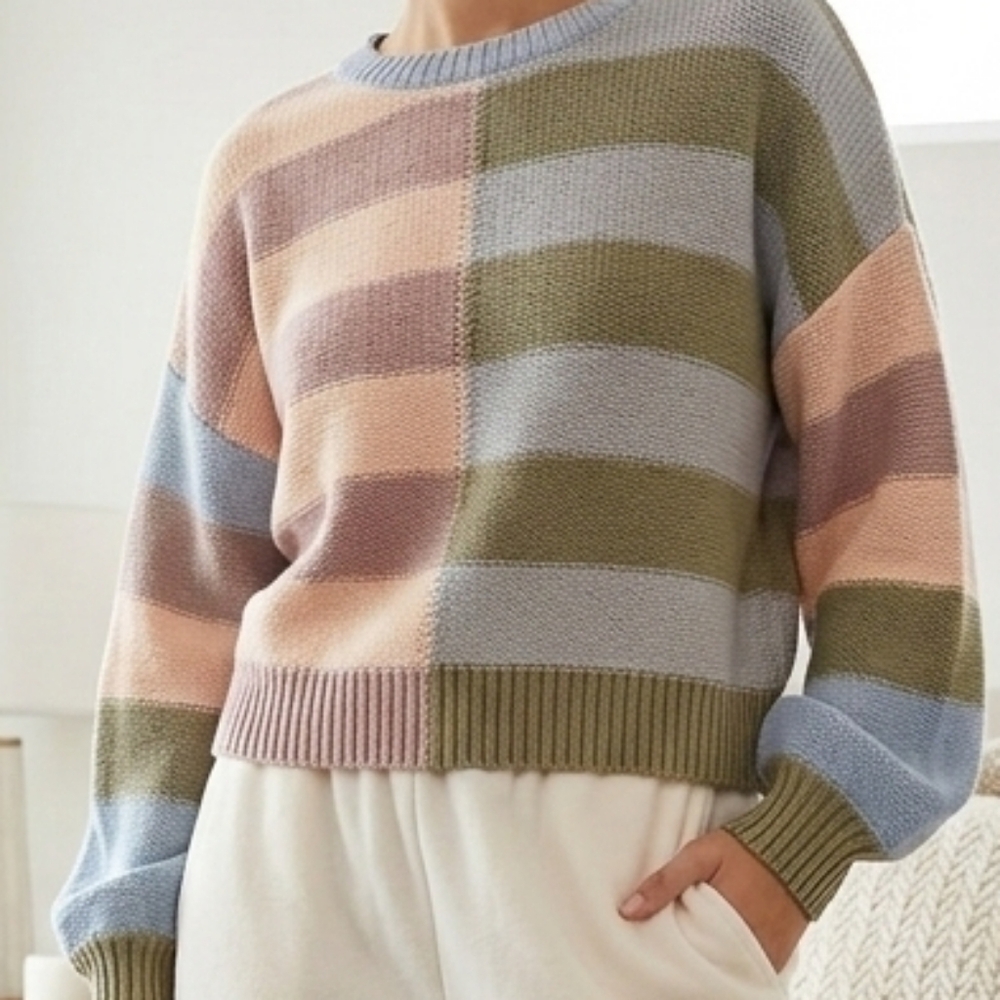Le Lis Pastel Striped Crewneck Sweater - Pink, Blue, Green, Cream - Picture 2 of 3